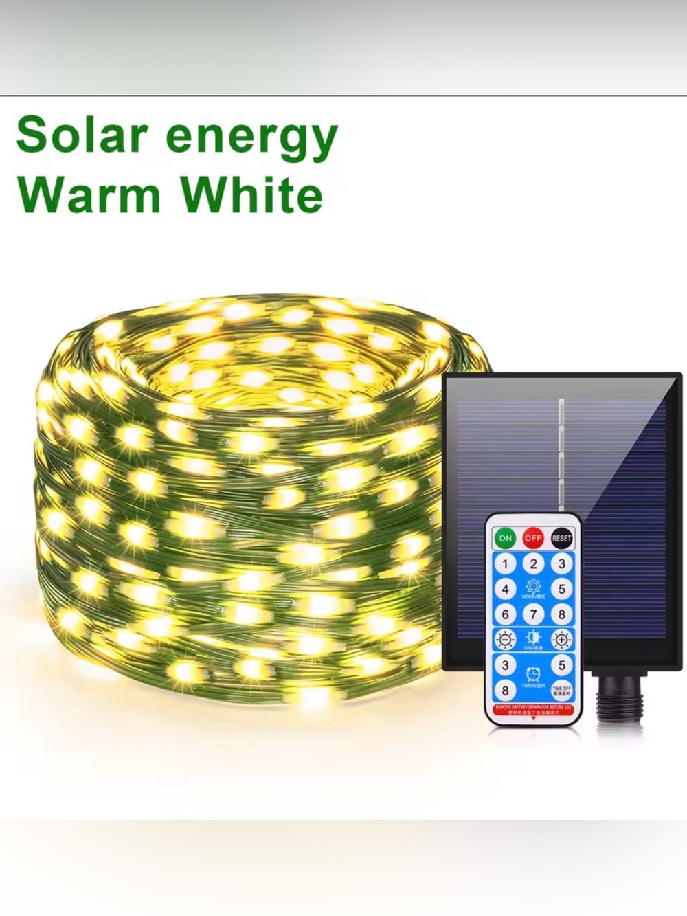 Solar Rechargeable LED Green Wire String Light